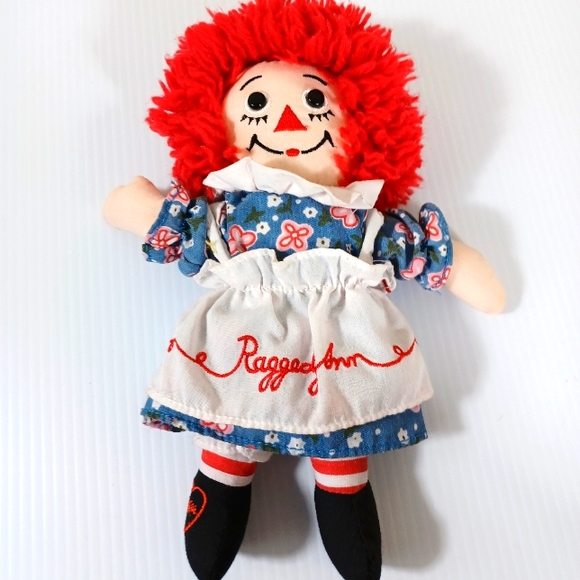 ✓RAGGADY ANN STUFFED DOLL BLUE Floral  DRESS   DOLL used VINTAGE 85 anniversary - Picture 2 of 16